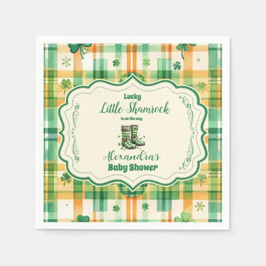 Serviette En Papier Baby shower Shamrock Lucky Little Vert (Devant)