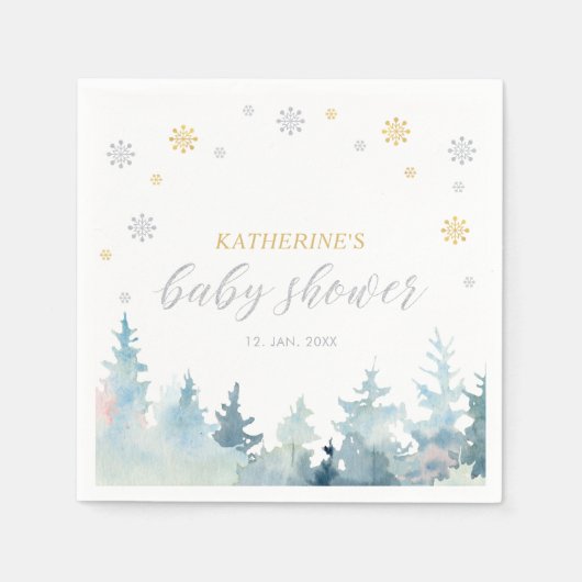 Serviette En Papier Baby shower Silver & Gold Winter Wonderland (Devant)