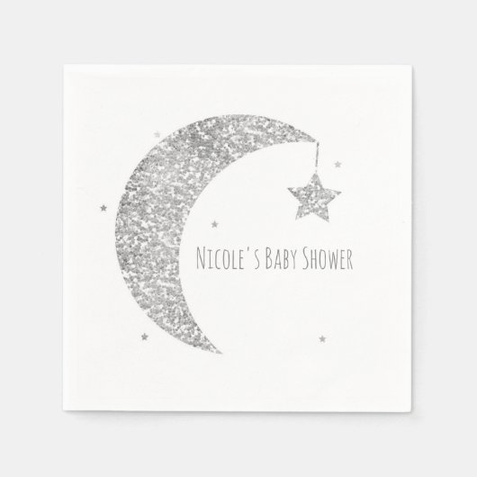 Serviette En Papier Baby shower Silver & White Moon & Stars (Devant)