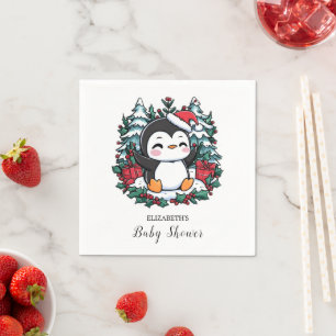 Serviette En Papier Baby shower simple de pingouin à flocon de neige