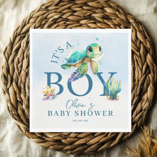 Serviette En Papier Baby Shower sous l'eau aquarelle bleue