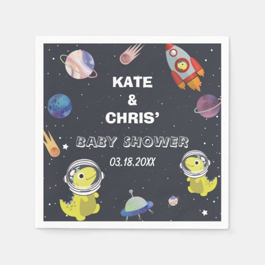 Serviette En Papier Baby shower spatial Dinosaur Star Planet Galaxy (Devant)