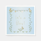Serviette En Papier Baby shower Standard Napkin BLEU "Gold Birds" (Devant)