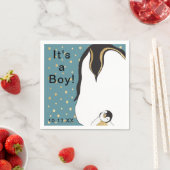 Serviette En Papier Baby shower standard Napkin "Gold/Blue Penguin" (En situation)