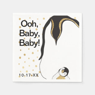 Serviette En Papier Baby shower standard Napkin "Gold Penguin"