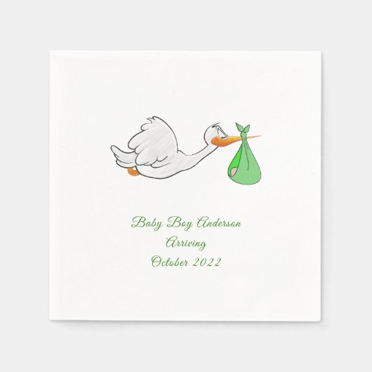 Serviette En Papier Baby shower Stork Green Bundle serviettes (Devant)