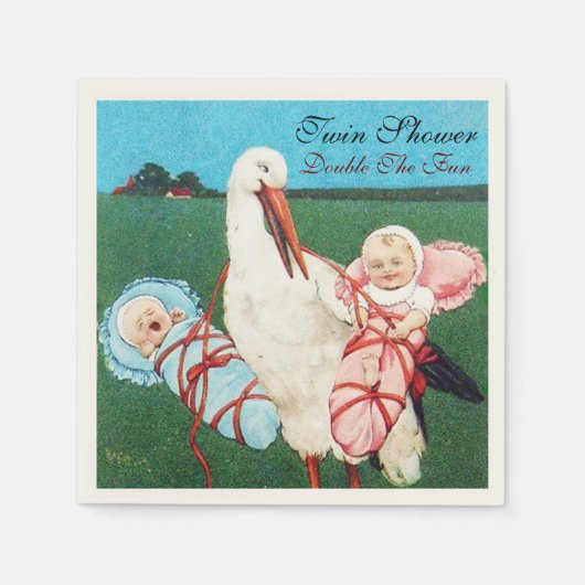SERVIETTE EN PAPIER BABY SHOWER STORK TWIN (Devant)