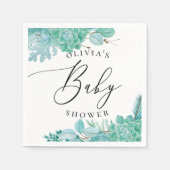 Serviette En Papier Baby shower succulent à la menthe d'aquarelle (Devant)
