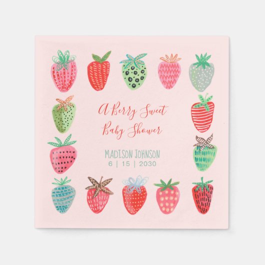 Serviette En Papier Baby shower sucré aux fraises rouges mignon (Devant)