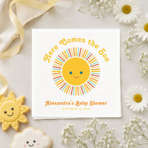 Serviette En Papier Baby Shower Sun Boy Ici vient le fils Polices Rétr