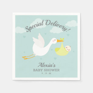 Serviette En Papier Baby shower superposé pour bébé jaune cigogne