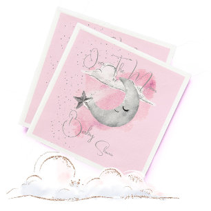 Serviette En Papier Baby shower Sur La Lune Rose Girl