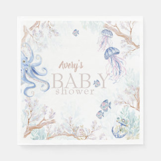 Serviette En Papier Baby Shower sur la vie marine côtière à l'aquarell