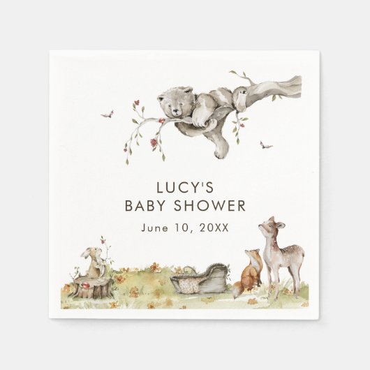 Serviette En Papier Baby-Shower Thème Forêt (Devant)