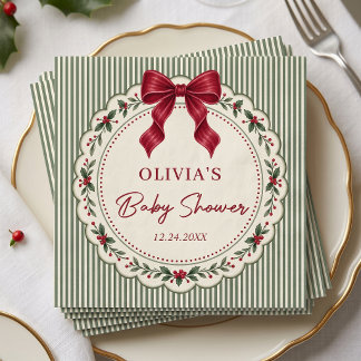 Serviette En Papier Baby-Shower Thème Noël Hiver Rayure Verte