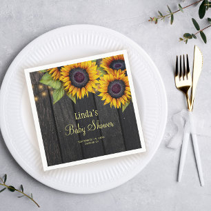 Serviette En Papier Baby shower tournesol bois de grange rustique