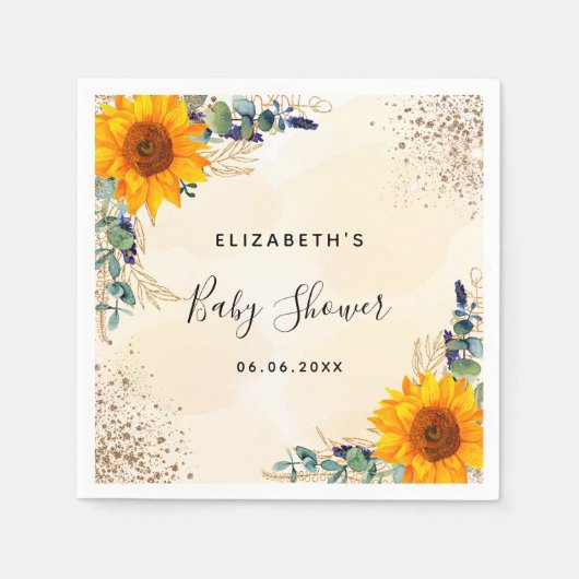 Serviette En Papier Baby shower tournesol eucalyptus parties scintilla (Devant)