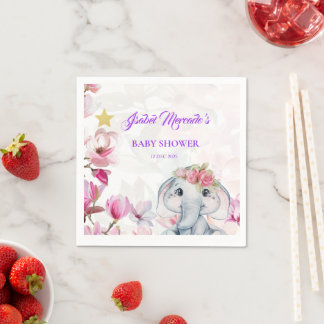 Serviette En Papier Baby Shower Towel with Floral Elephant