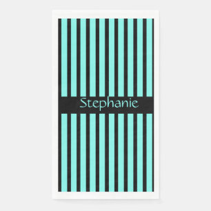 Serviette En Papier Baby shower turquoise Blue Black Stripes Nom perso