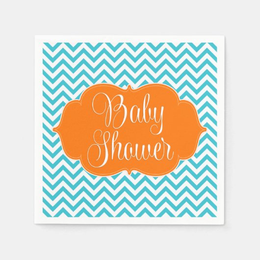 Serviette En Papier Baby shower Turquoise orange moderne Chevron (Devant)