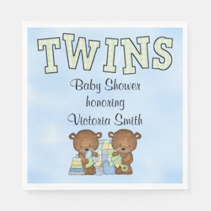 Serviette En Papier Baby shower Twin Boys Teddy Bear