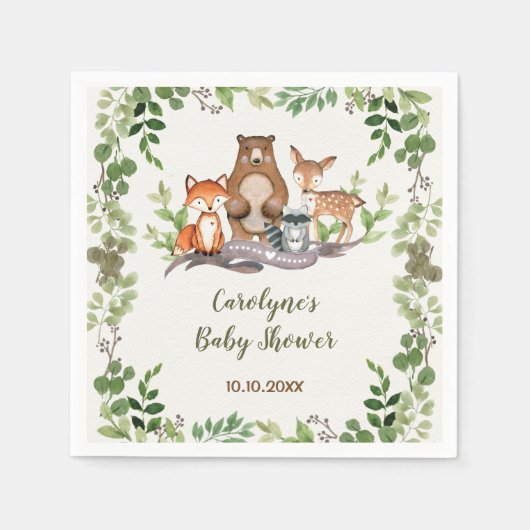 Serviette En Papier Baby shower végétal Botanique Animaux (Devant)