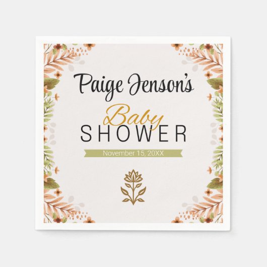 Serviette En Papier Baby shower végétal moderne vert et Brown (Devant)