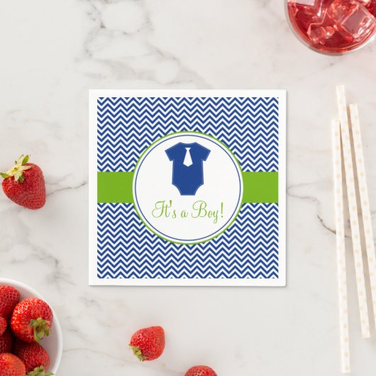 Serviette En Papier Baby shower vert bleu Little Man Chevron (En situation)