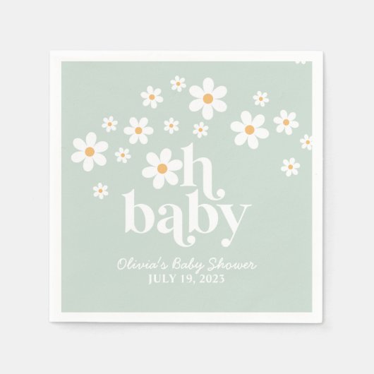 Serviette En Papier baby shower vert boho Daisy serviettes (Devant)