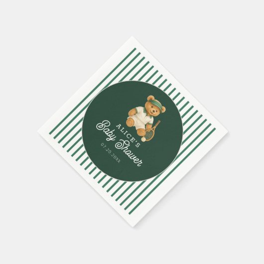 Serviette En Papier Baby shower vert de Tennis Preppy Bear (Coin)
