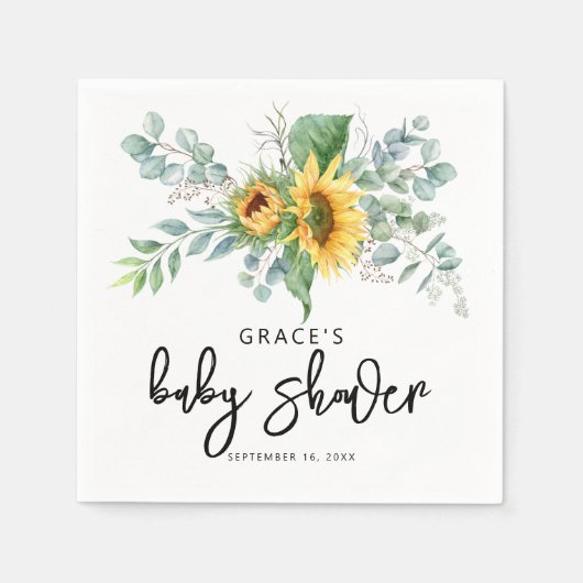 Serviette En Papier Baby shower vert de tournesol russe Eucalyptus (Devant)