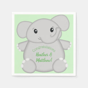 Serviette En Papier Baby shower vert éléphant