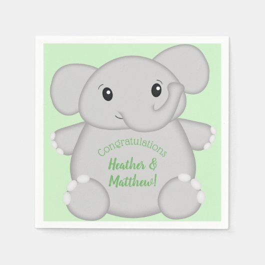 Serviette En Papier Baby shower vert éléphant (Devant)