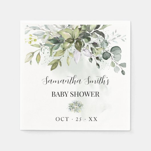 Serviette En Papier Baby shower vert Eucalyptus (Devant)