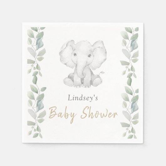 Serviette En Papier Baby shower vert Eucalyptus petit éléphant (Devant)