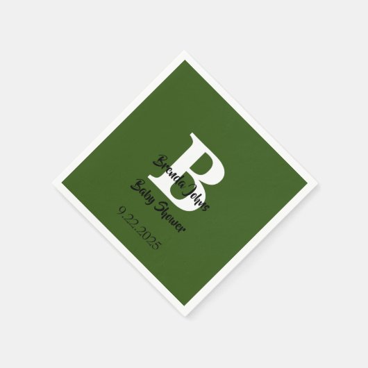 Serviette En Papier Baby shower vert forêt Monogramme Jungle Thème (Coin)