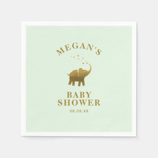 Serviette En Papier Baby shower vert Golden Elephant Mint (Devant)