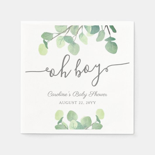 Serviette En Papier Baby shower vert moderne Eucalyptus Oh Boy (Devant)