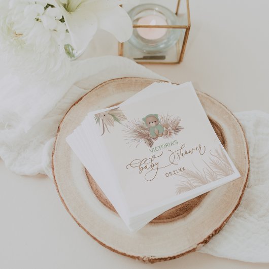 Serviette En Papier Baby shower vert Ours Sage