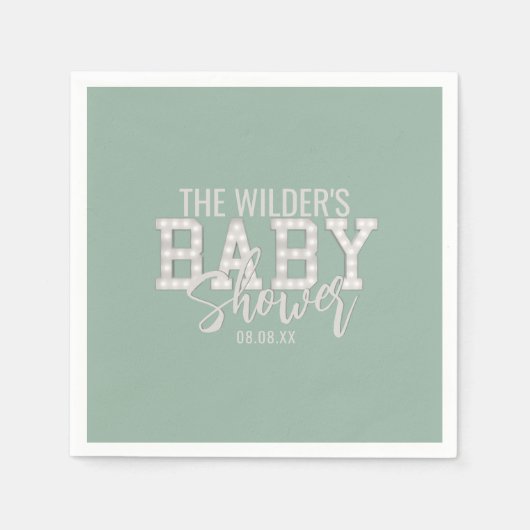 Serviette En Papier Baby shower vert Sage Neutre Sexe serviettes (Devant)