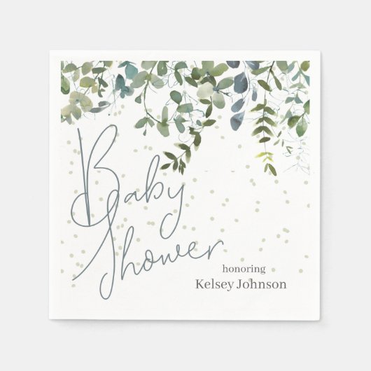 Serviette En Papier Baby shower vert simple Eucalyptus (Devant)