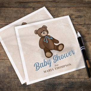 Serviette En Papier Baby shower vintage Blue Teddy Bear personnalisé