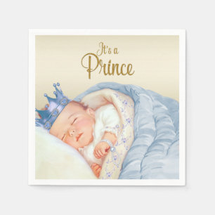 Serviette En Papier Baby shower vintage Prince Blue Gold