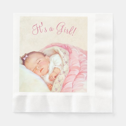 Serviette En Papier Baby shower Vintage rose Filles (Devant)