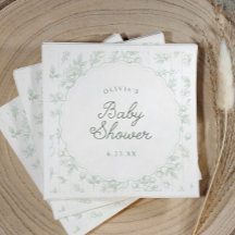 Baby-Shower Vintage Toile Sage Floral à Bordure Cr