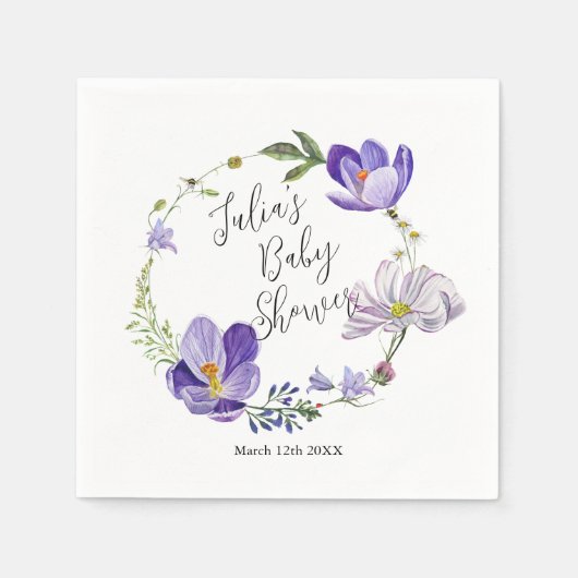 Serviette En Papier Baby shower violet fleur sauvage (Devant)