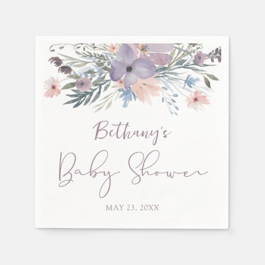 Serviette En Papier Baby shower violet Fleur sauvage (Devant)