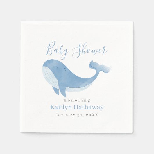 Serviette En Papier Baby shower Watercolor Blue Whale (Devant)