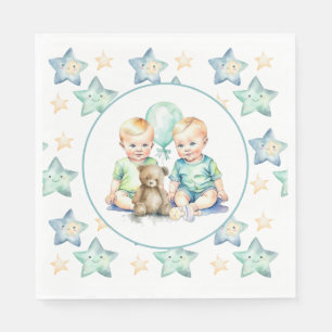 Serviette En Papier Baby shower Watercolor Twin Boys