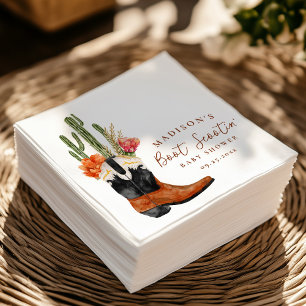 Serviette En Papier Baby Shower Western Bottes de Cowboy à l'aquarelle
